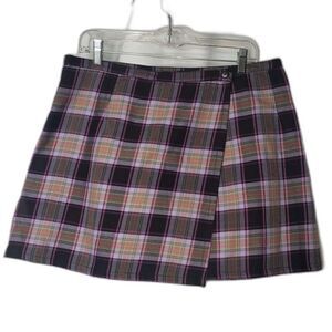 Cement Skirt Womens Large Purple Plaid Mini Wrap Schoolgirl Punk Grunge 90s
